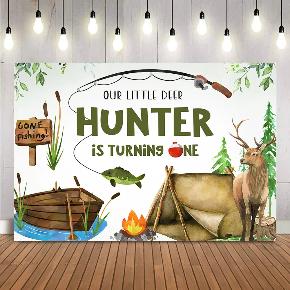 Outdoor Adventure Background - Jagd Angeln Geburtstag Hintergrund Hirsch Fisch