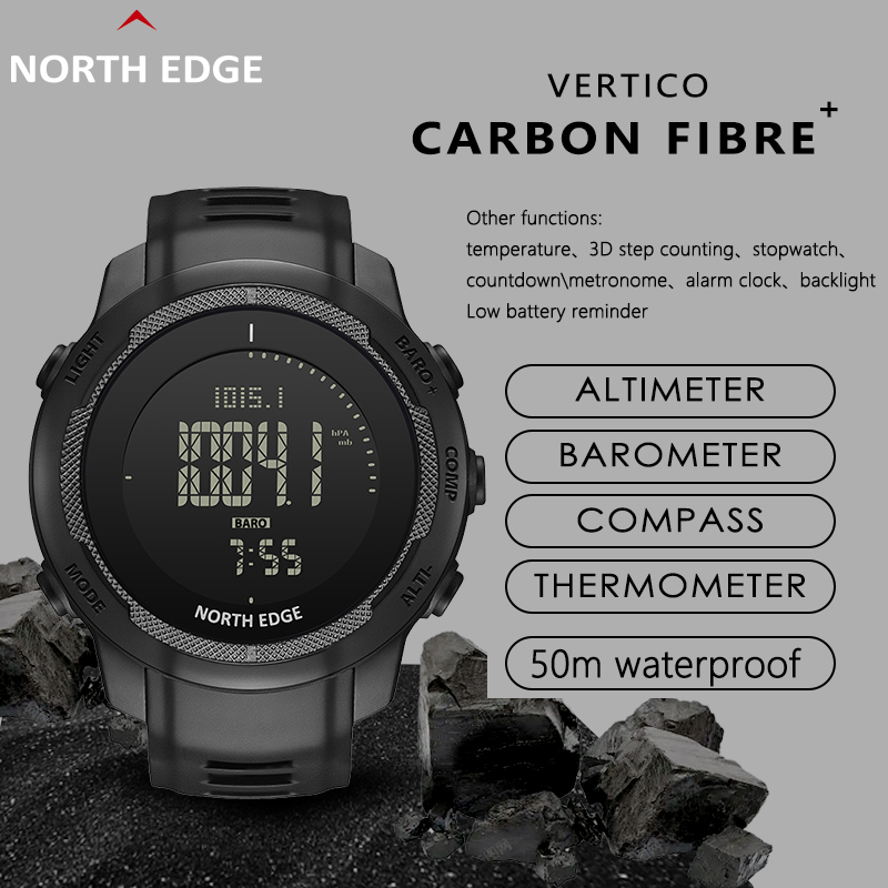 Outdoor Adventure Brands - NORTH EDGE Marke VERTICO Carbonfaser Outdoor-Sportuhr