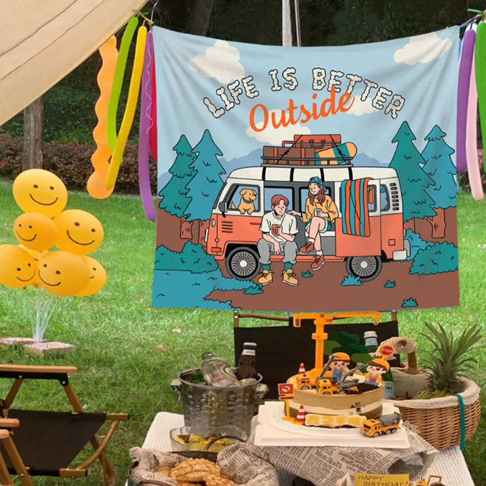 Retro Camper Van Wandteppich,  – Outdoor Adventure Background Bewertung und Preis