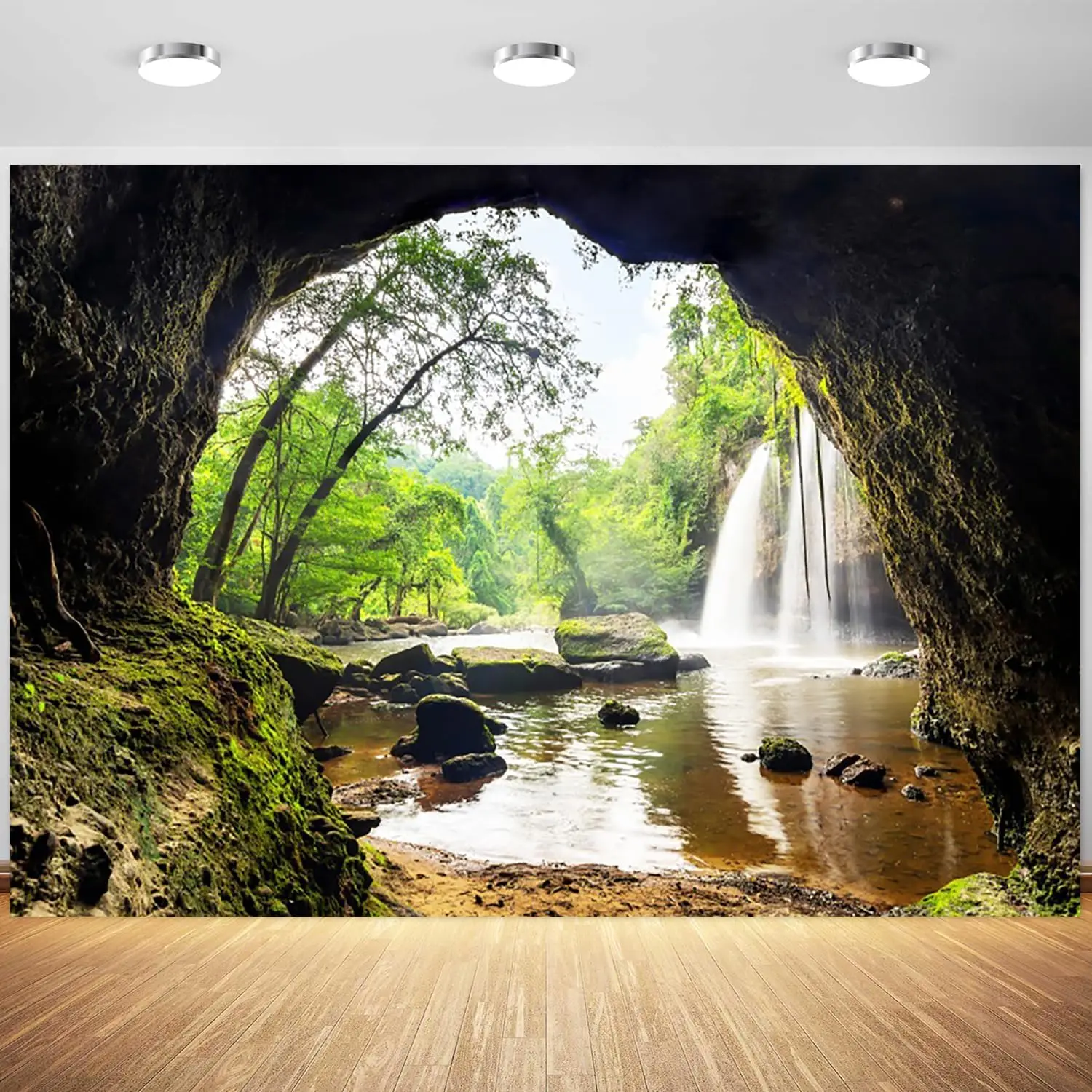 Wald, Wasserfall, Berghöhle, g – Outdoor Adventure Background Bewertung und Preis